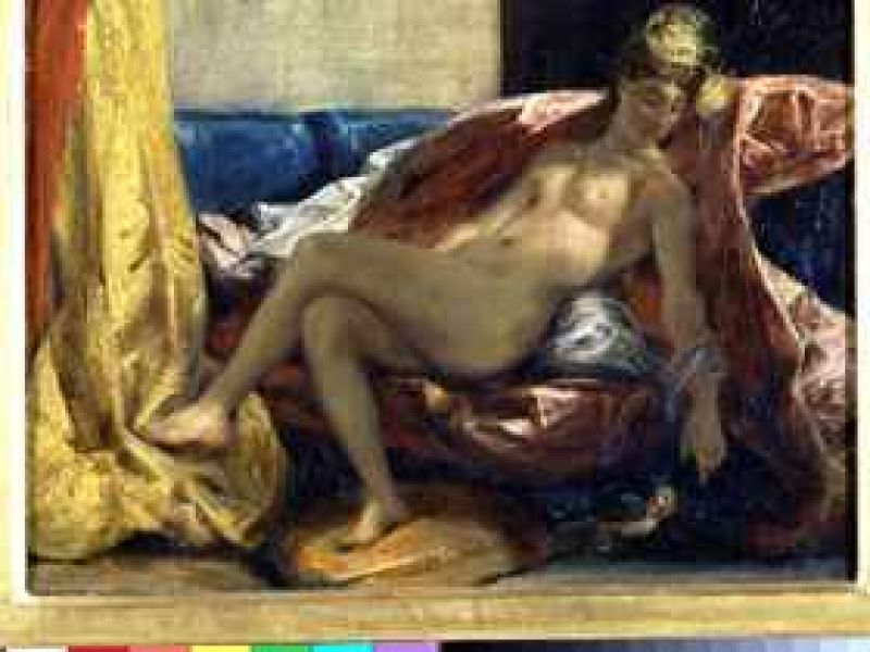 woman caressing a parrot by eugene delacroix.jpg